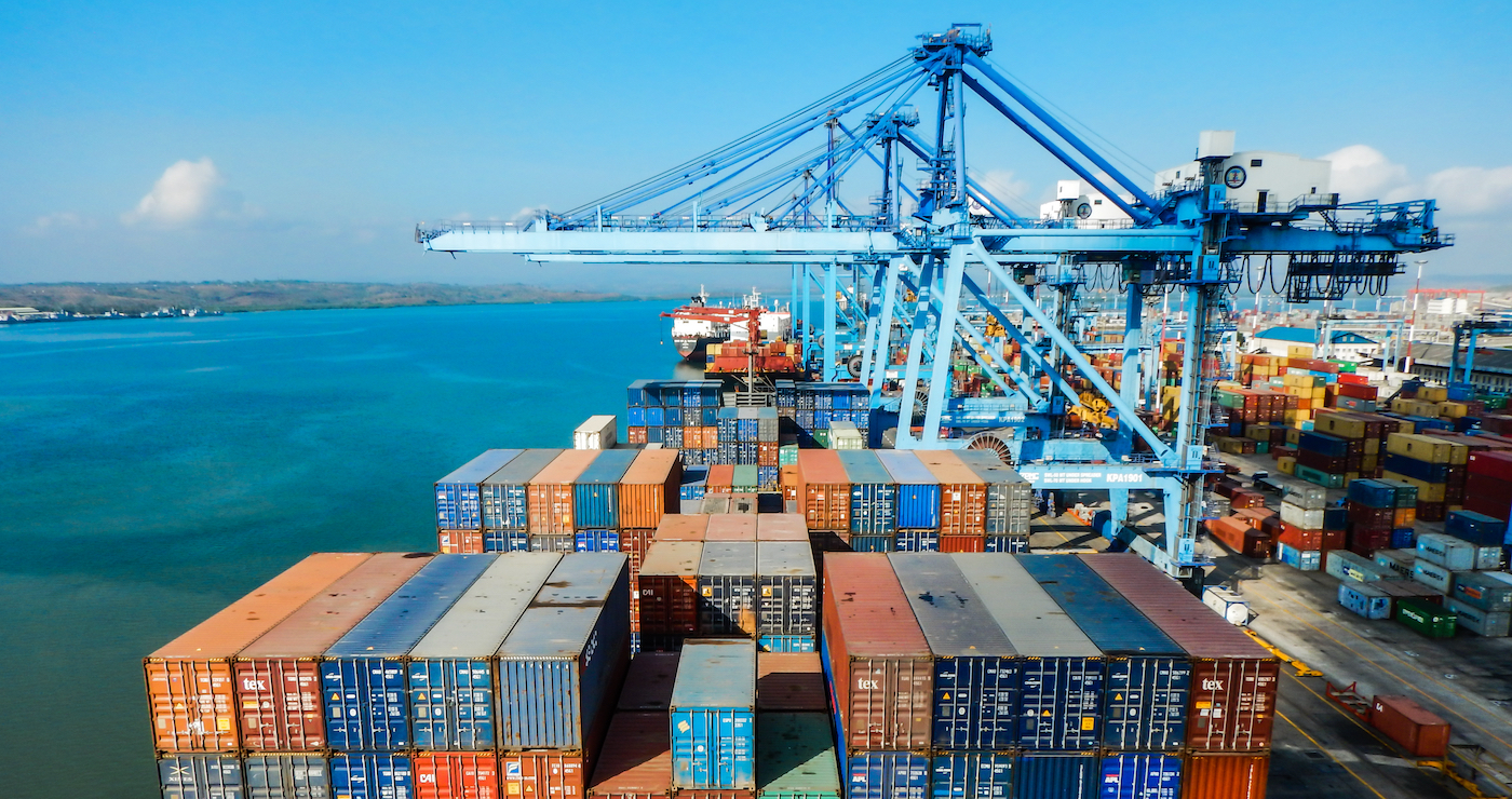 Mombasa, Kenya - February 25 2018 : Container vessel under cargo opearations